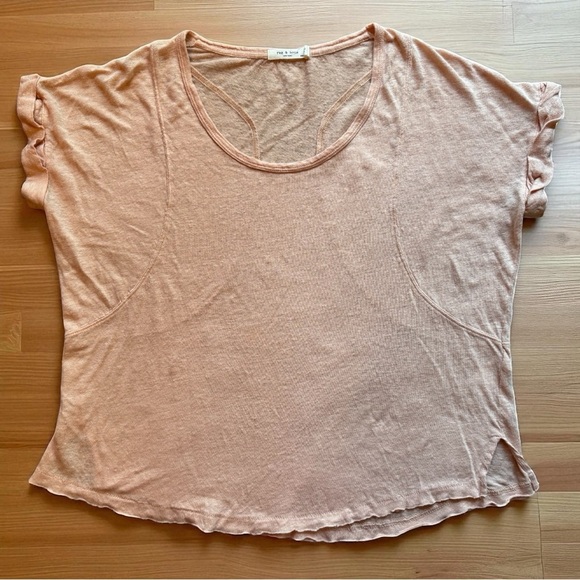 RAG & BONE Lottie Slub Knit Linen Tee – Pale Pink Peach – Raw Hem – XS - Picture 6 of 15